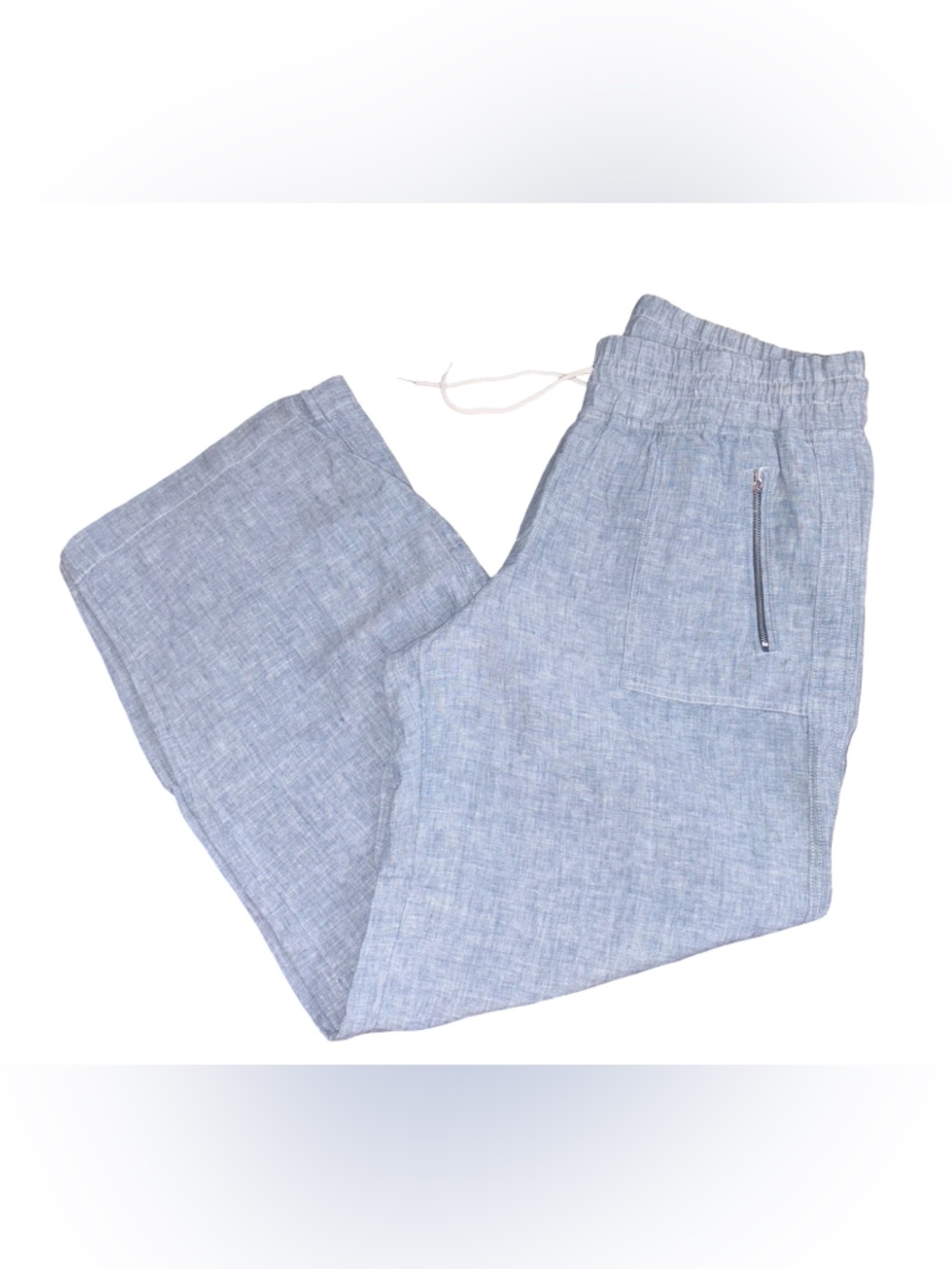 Athleta Cabo Blue Linen Wide Leg Pants Size 16 Beach Vacation Coastal